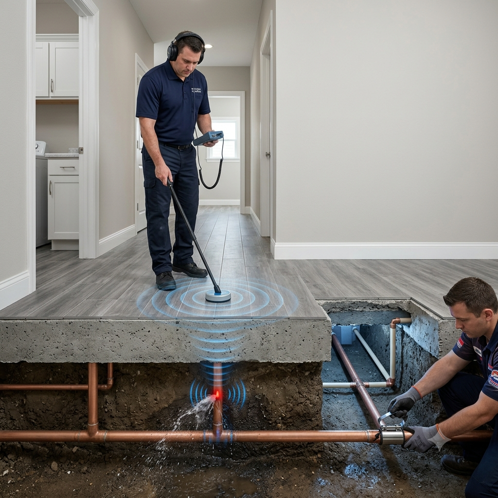 Slab leak detection and repair